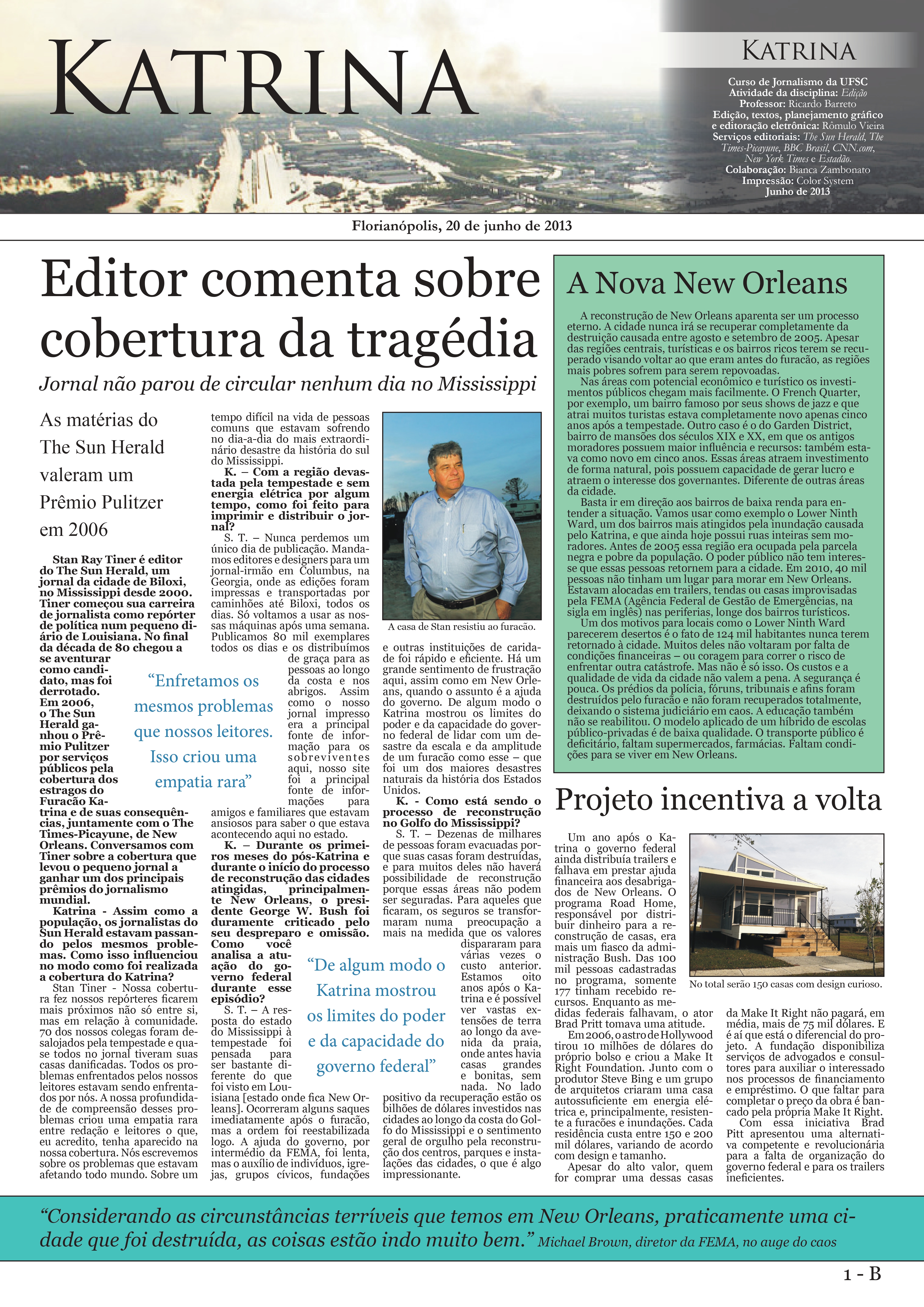 Recorte de jornal sobre o Katrina
