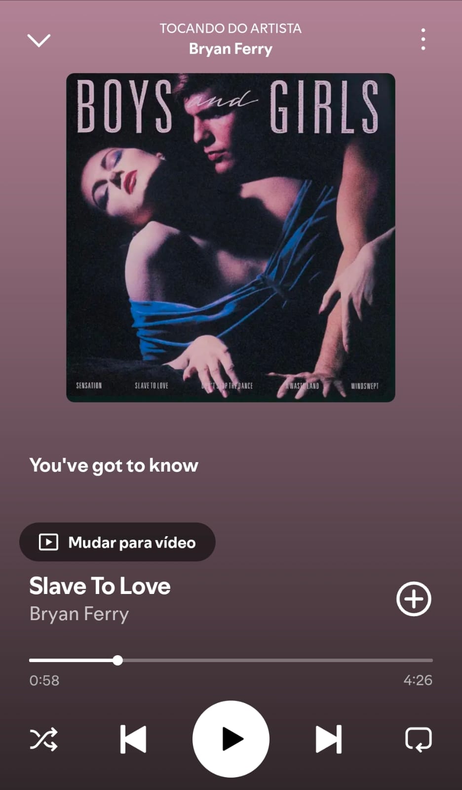 Slave To Love by Bryan Ferry on 2026 In Songs